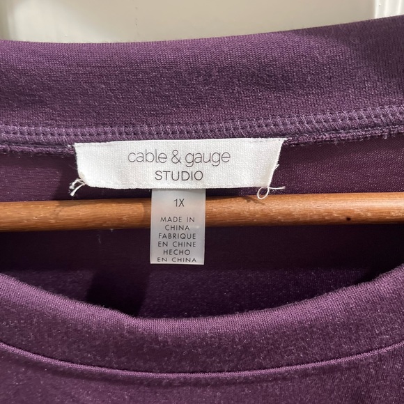 Cable & Gauge Purple Collared Crew Neck Puffy Long Sleeve Top 1X New W/O Tags - Picture 3 of 7